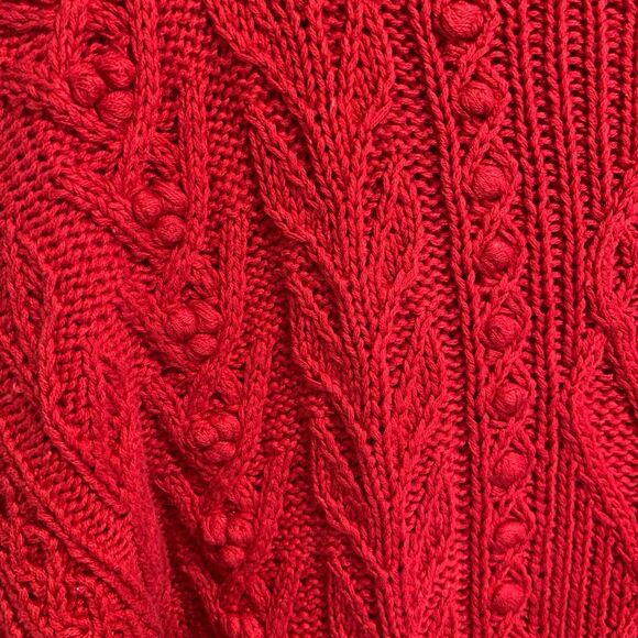 Vintage Express Womens Hand Knit Red Chunky Cable Knit Sweater M Fisherman Boho - Picture 7 of 7